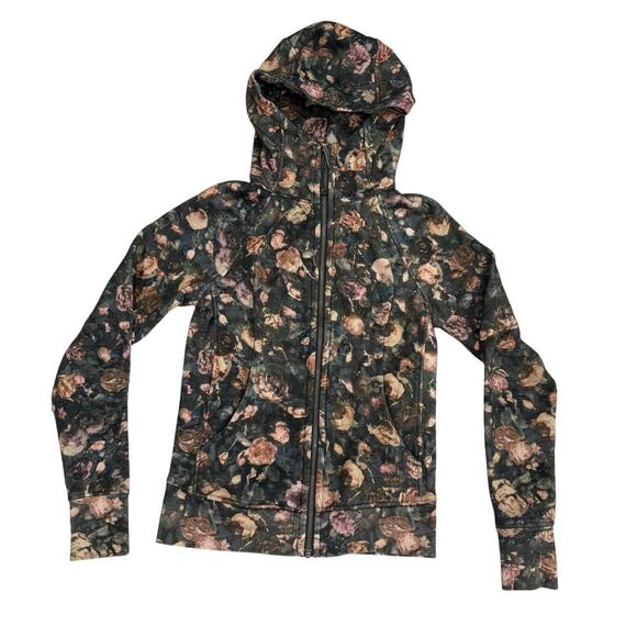 lululemon athletica Jackets & Blazers - Lululemon Scuba Floral Flock Full Zip Hoodie Size 6 Black